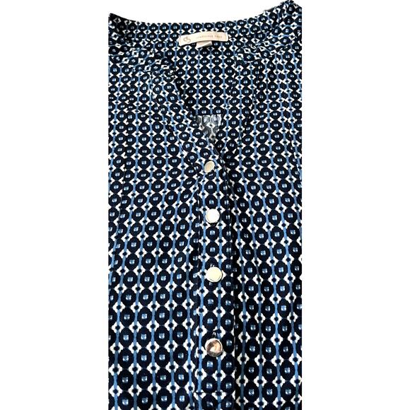 EST. 1962 3/4 ROLL TAB SLEEVE V-NECK BLOUSE, WOMEN-1X-BRIGHT & NAVY BLUE & WHITE - Picture 2 of 11